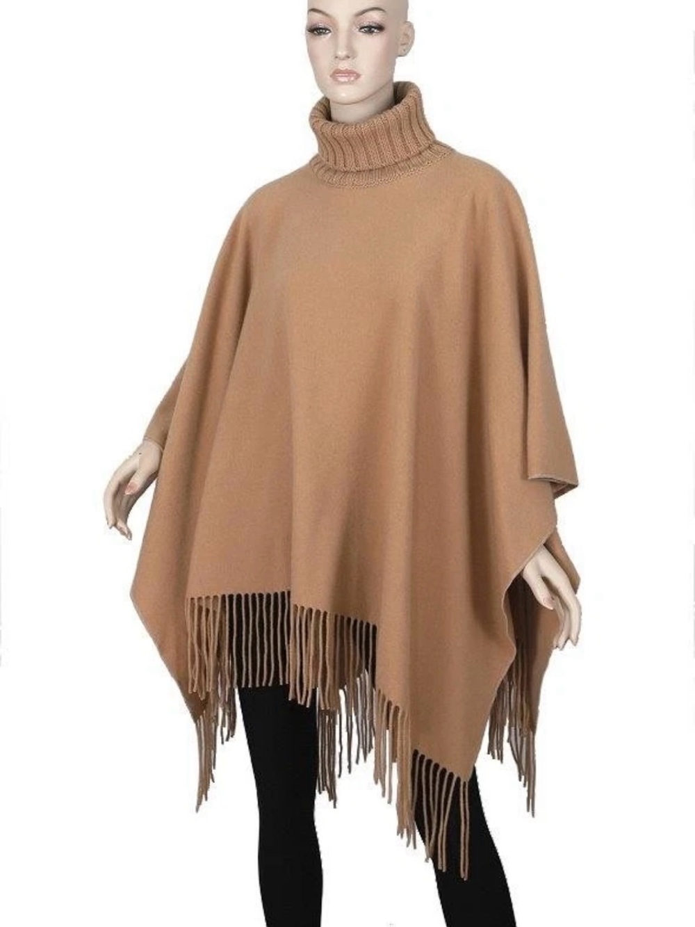 NEW FABIANA FILIPPI CAMEL BEIGE WOOL CASHMERE SILK TURTLENECK PONCHO CAPE